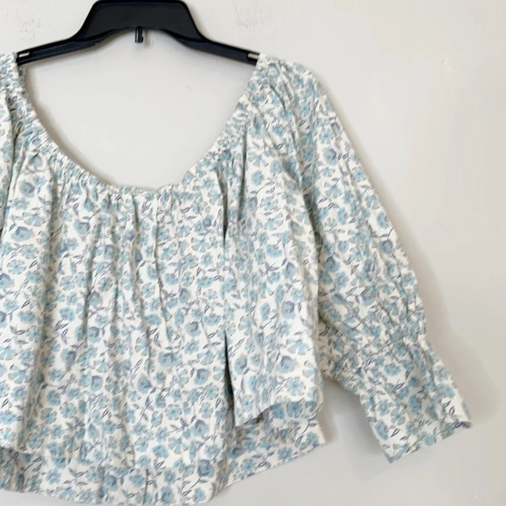 NEW Free People James Floral Smocked Ruffle Crop top blouse women size Small